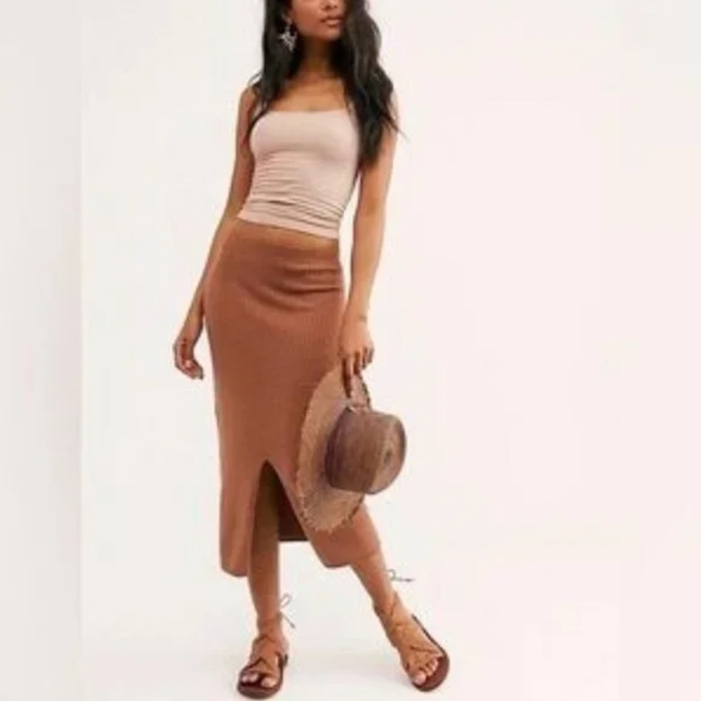 FREE PEOPLE SKYLINE MIDI SKIRT - COCOA HEATHER